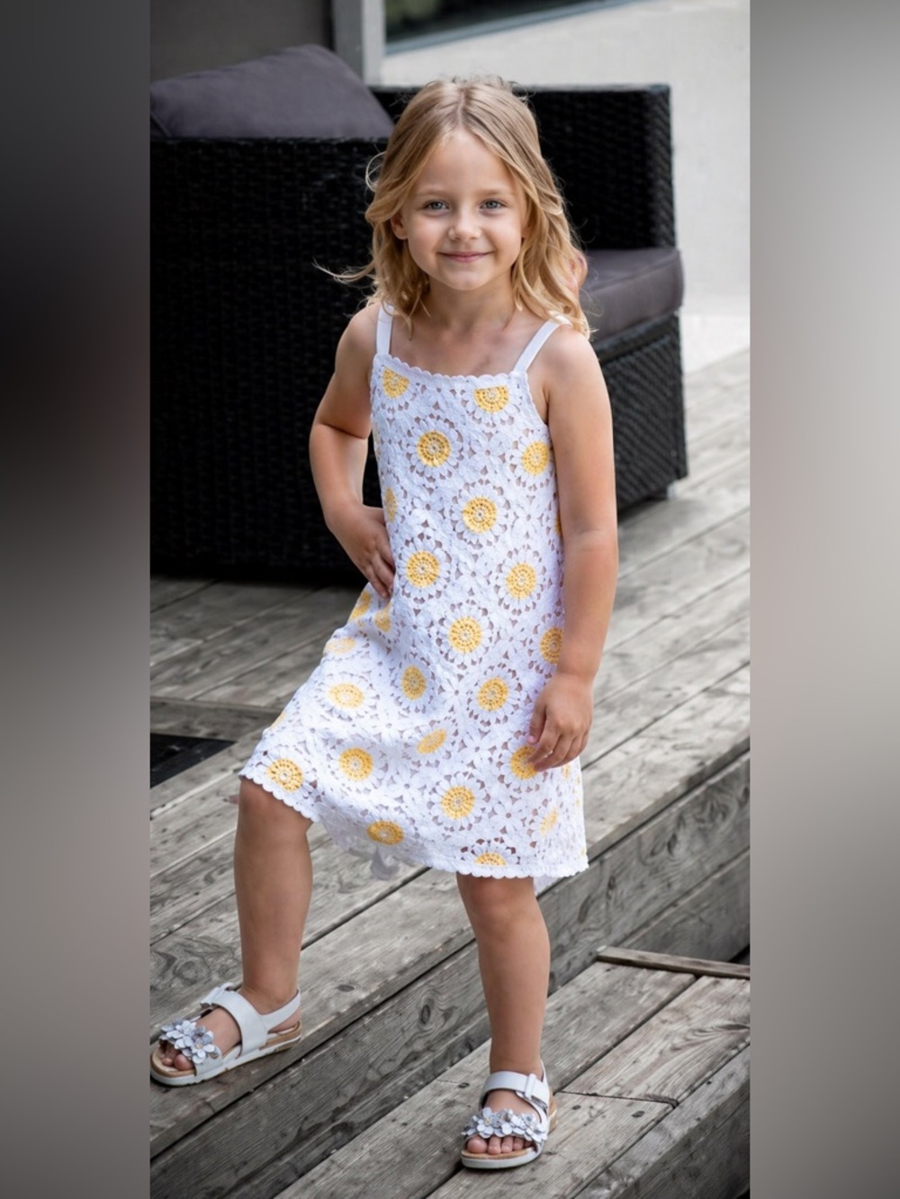 Haute Hippie Kids White Hippie Crochet Daisy Boho Summer Sun Dress Size 6